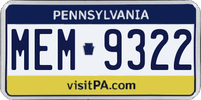 PA license plate MEM9322