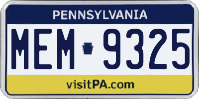 PA license plate MEM9325