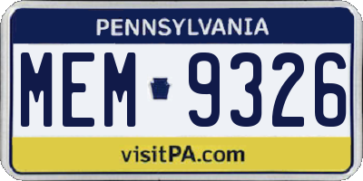 PA license plate MEM9326