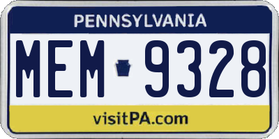 PA license plate MEM9328