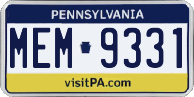PA license plate MEM9331