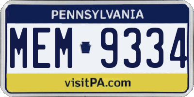 PA license plate MEM9334