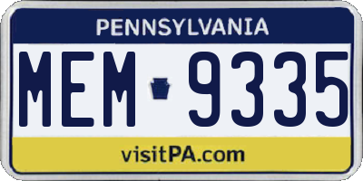 PA license plate MEM9335