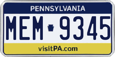 PA license plate MEM9345