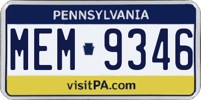 PA license plate MEM9346