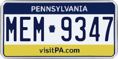 PA license plate MEM9347