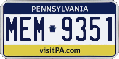PA license plate MEM9351
