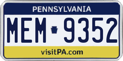 PA license plate MEM9352