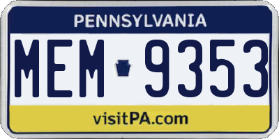 PA license plate MEM9353