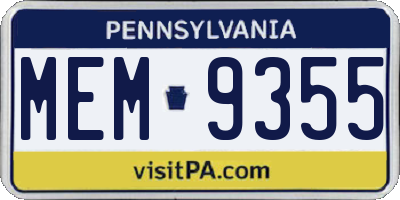 PA license plate MEM9355