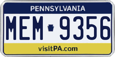 PA license plate MEM9356