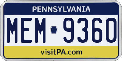 PA license plate MEM9360