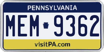 PA license plate MEM9362