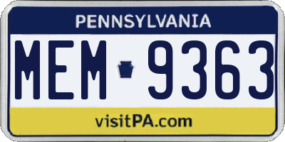 PA license plate MEM9363