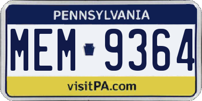 PA license plate MEM9364