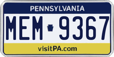 PA license plate MEM9367