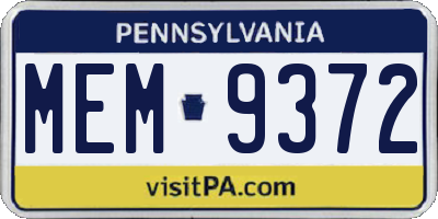 PA license plate MEM9372