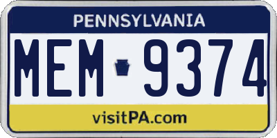 PA license plate MEM9374