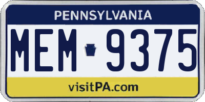 PA license plate MEM9375