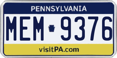 PA license plate MEM9376