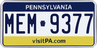 PA license plate MEM9377