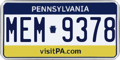 PA license plate MEM9378