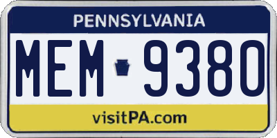 PA license plate MEM9380