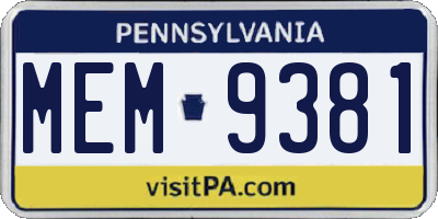 PA license plate MEM9381
