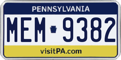 PA license plate MEM9382