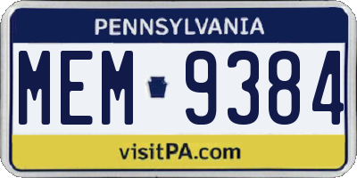PA license plate MEM9384