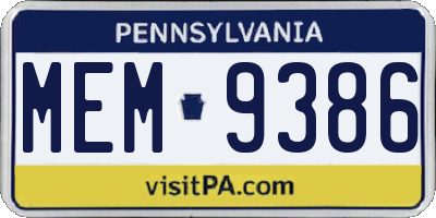 PA license plate MEM9386