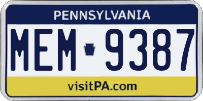 PA license plate MEM9387