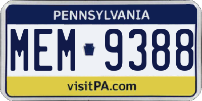 PA license plate MEM9388