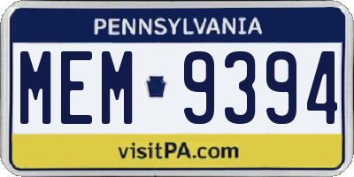 PA license plate MEM9394