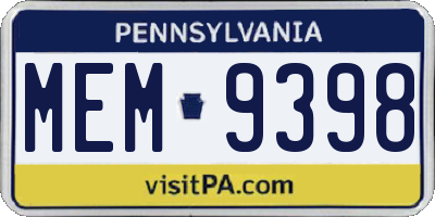 PA license plate MEM9398