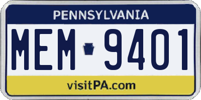 PA license plate MEM9401