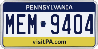 PA license plate MEM9404
