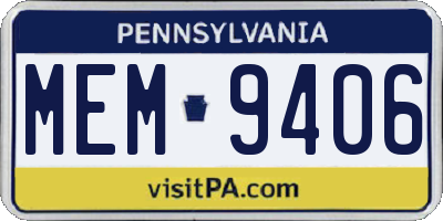 PA license plate MEM9406