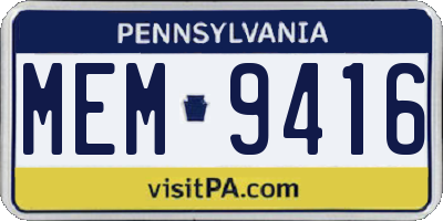 PA license plate MEM9416