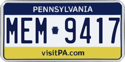 PA license plate MEM9417