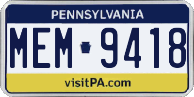 PA license plate MEM9418
