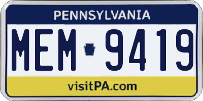 PA license plate MEM9419