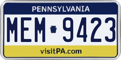 PA license plate MEM9423