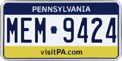 PA license plate MEM9424