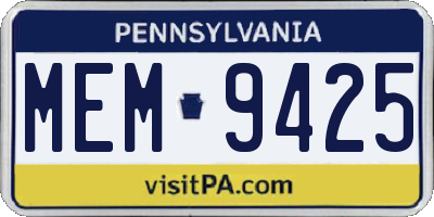 PA license plate MEM9425