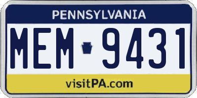 PA license plate MEM9431