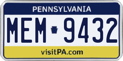 PA license plate MEM9432