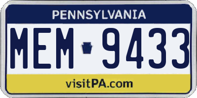PA license plate MEM9433