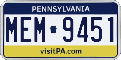 PA license plate MEM9451