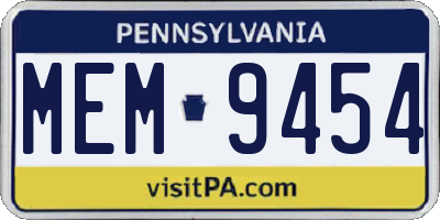 PA license plate MEM9454